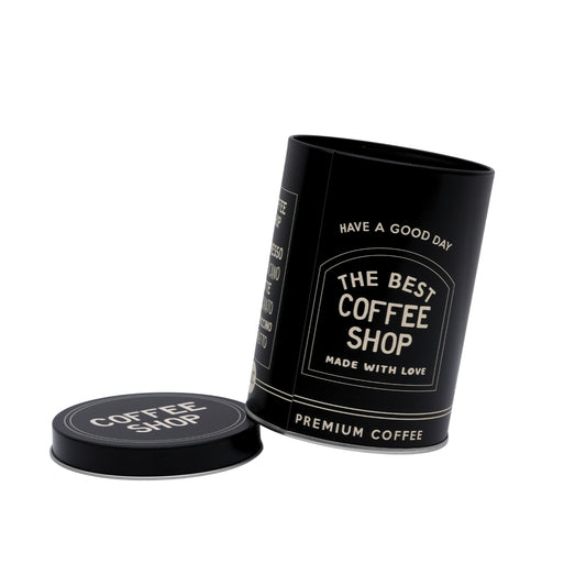 Vintage Black Metal Coffee Canister - Airtight Kitchen Storage Tin