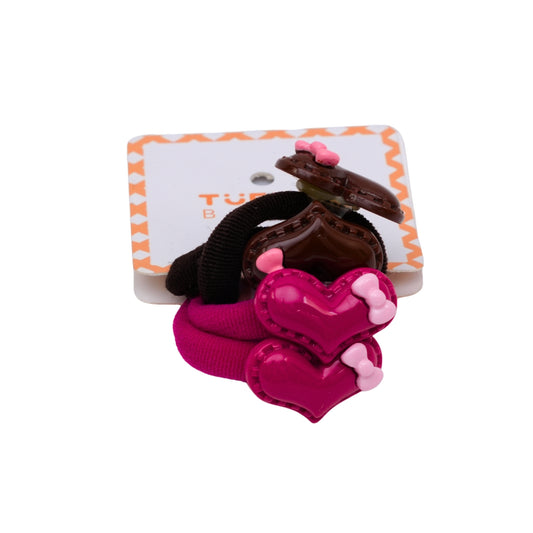 Set of 5 Decorative Heart Appliqué Scrunchies - Multi-Colored