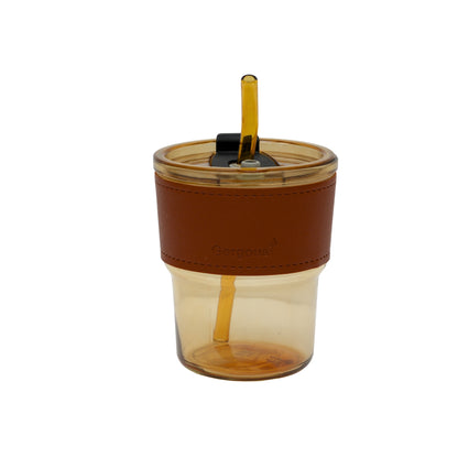 Reusable glass coffee sipper mugs with lid and multipurpose drinking glasses tumbler with leather cover