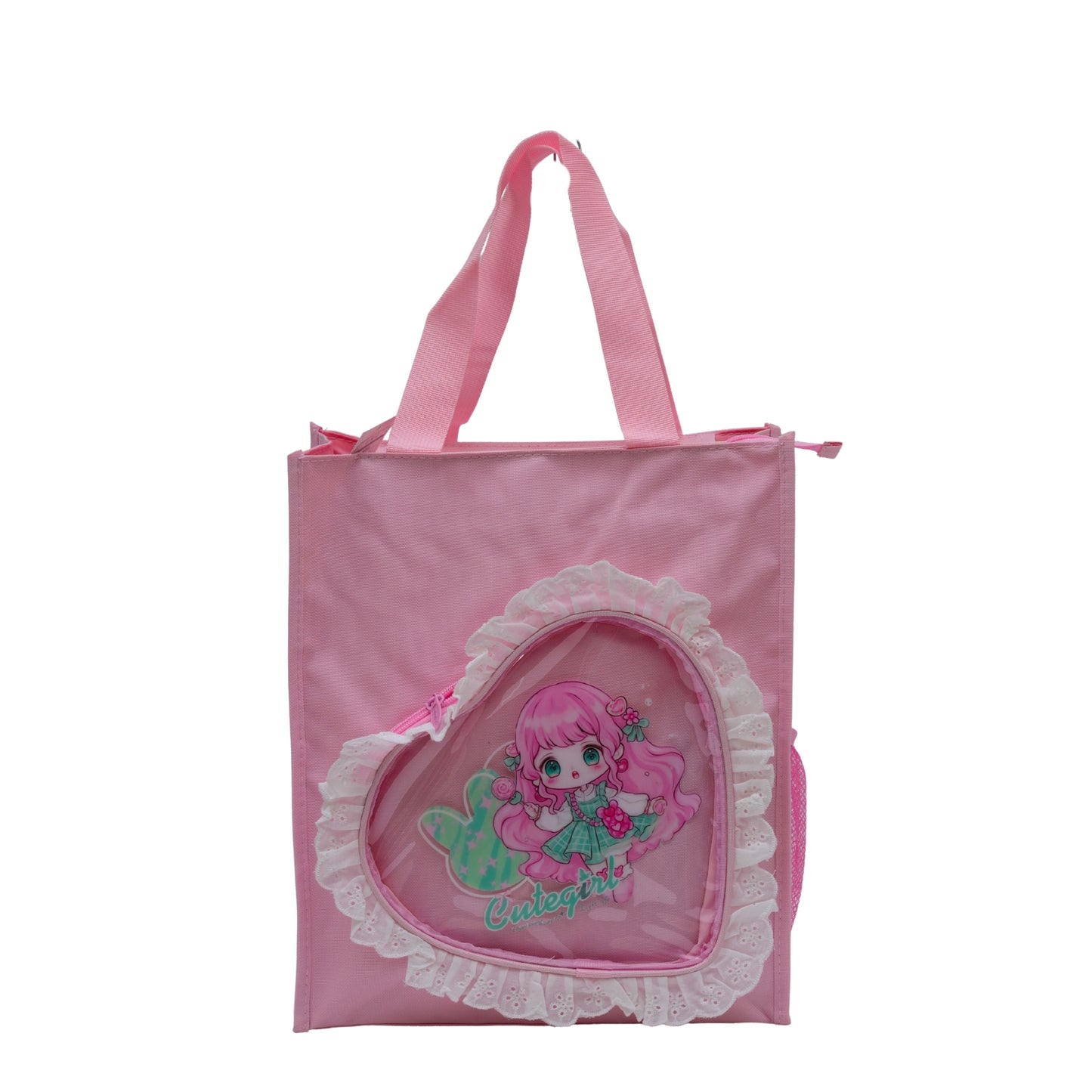 Pink heart with fur tote bag
