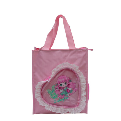 Pink heart with fur tote bag