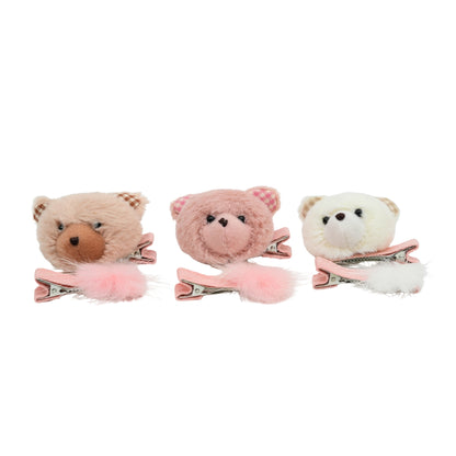 3-Piece Plush Teddy Bear & Pom Pom Hair Clip Set (3 clip set)