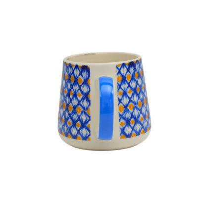 Blue and Gold Ikat Diamond Ceramic Coffee Mug