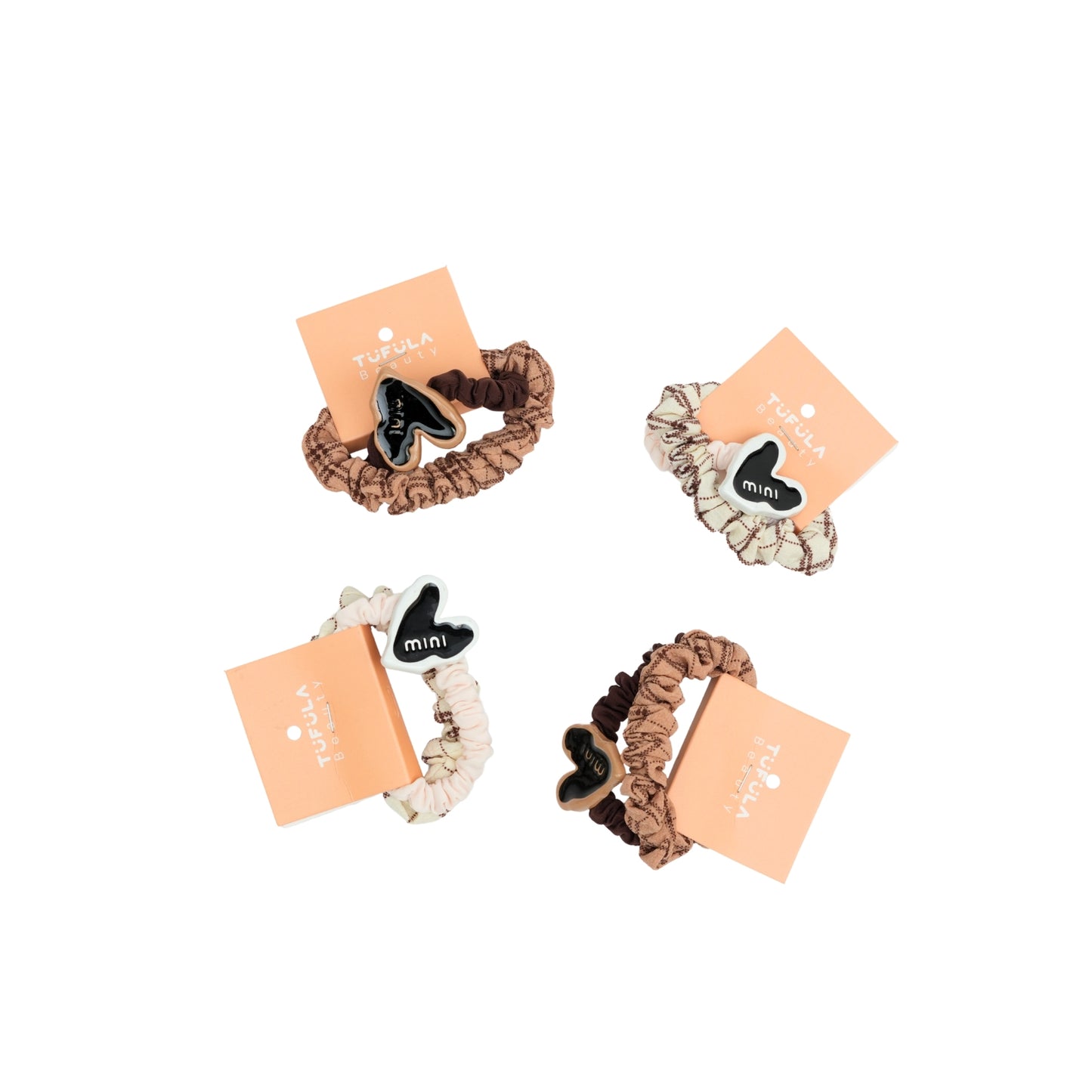 Neutral Tone Mini Scrunchies with Heart Detail ( Pack of 4 )