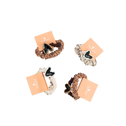 Neutral Tone Mini Scrunchies with Heart Detail ( Pack of 4 )