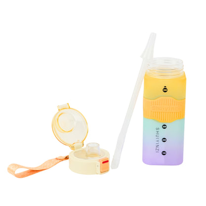 Multicolor square water bottle fitness gym water bottle with straw