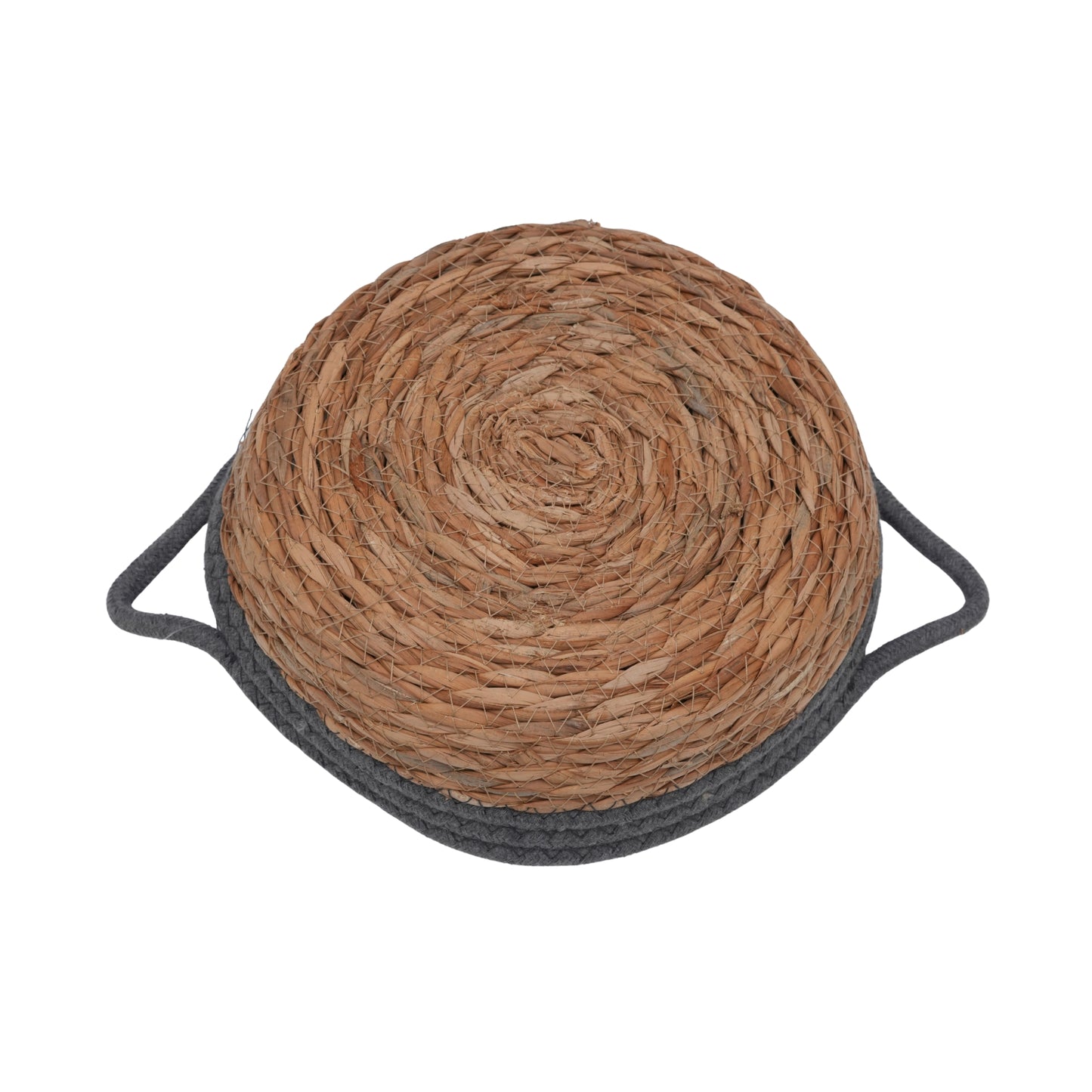 Handwoven Natural Seagrass Storage Basket with Black Contrast Rim and Handles