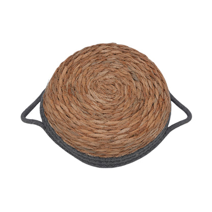 Handwoven Natural Seagrass Storage Basket with Black Contrast Rim and Handles