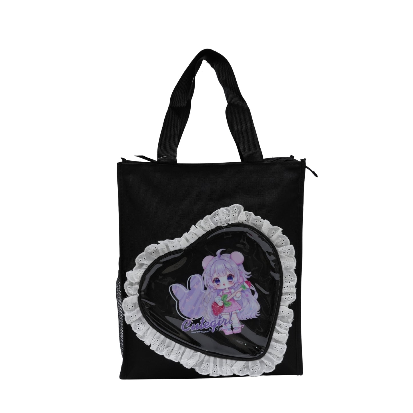 Black heart with fur tote bag