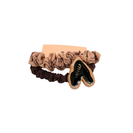 Neutral Tone Mini Scrunchies with Heart Detail ( Pack of 4 )