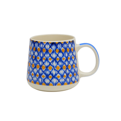 Blue and Gold Ikat Diamond Ceramic Coffee Mug