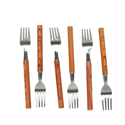 Premium Wooden Handle Fork Set (Pack of 6)