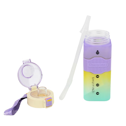 Multicolor square water bottle fitness gym water bottle with straw