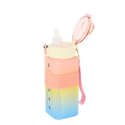 Multicolor square water bottle fitness gym water bottle with straw