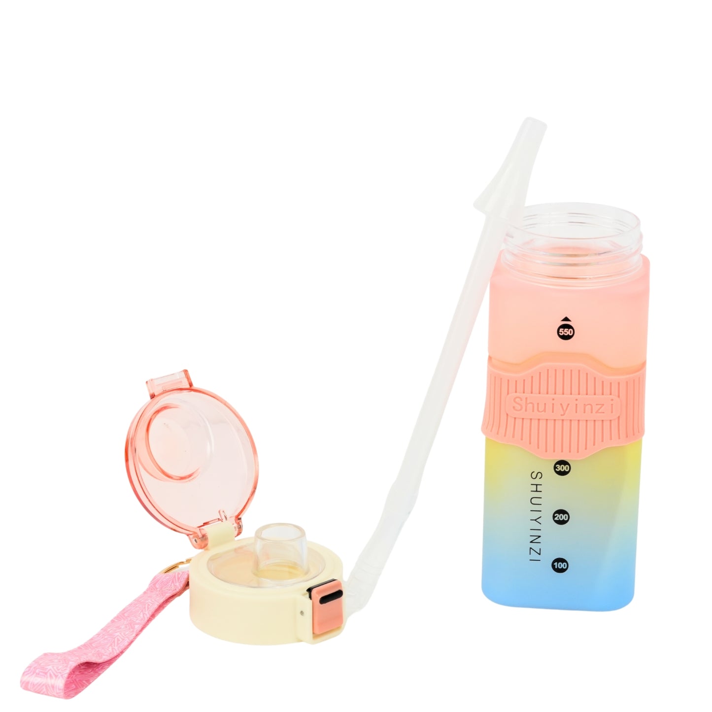 Multicolor square water bottle fitness gym water bottle with straw