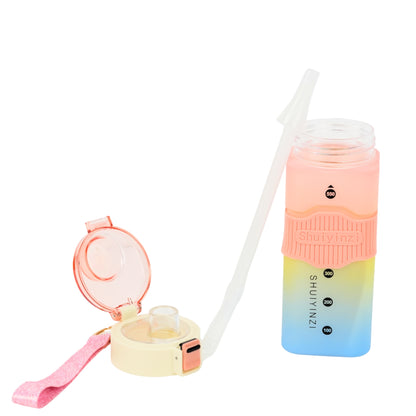 Multicolor square water bottle fitness gym water bottle with straw