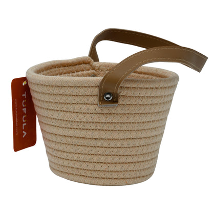 Cotton rope storage basket with handle