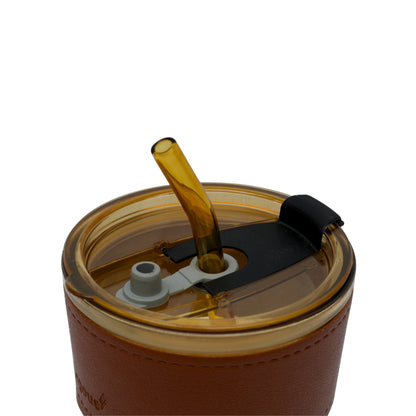 Reusable glass coffee sipper mugs with lid and multipurpose drinking glasses tumbler with leather cover