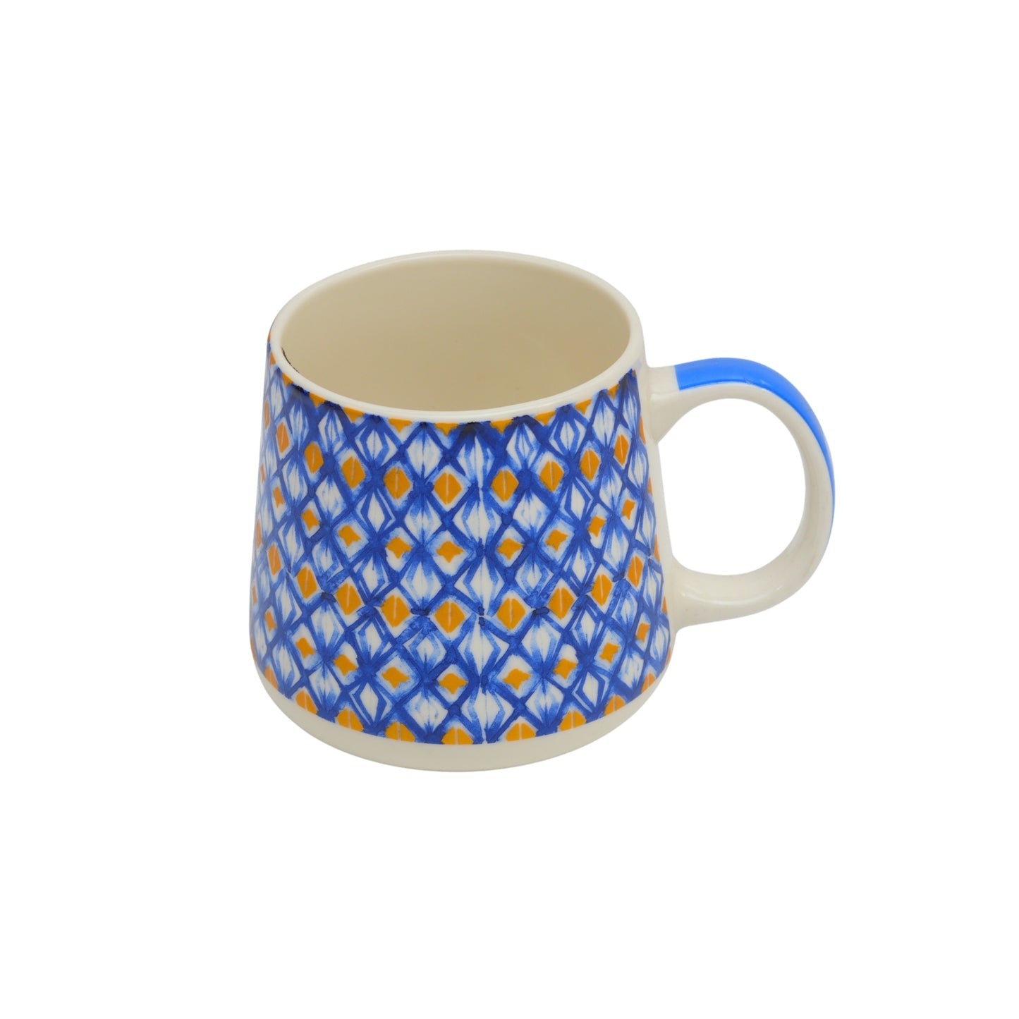 Blue and Gold Ikat Diamond Ceramic Coffee Mug