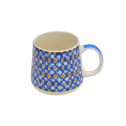 Blue and Gold Ikat Diamond Ceramic Coffee Mug