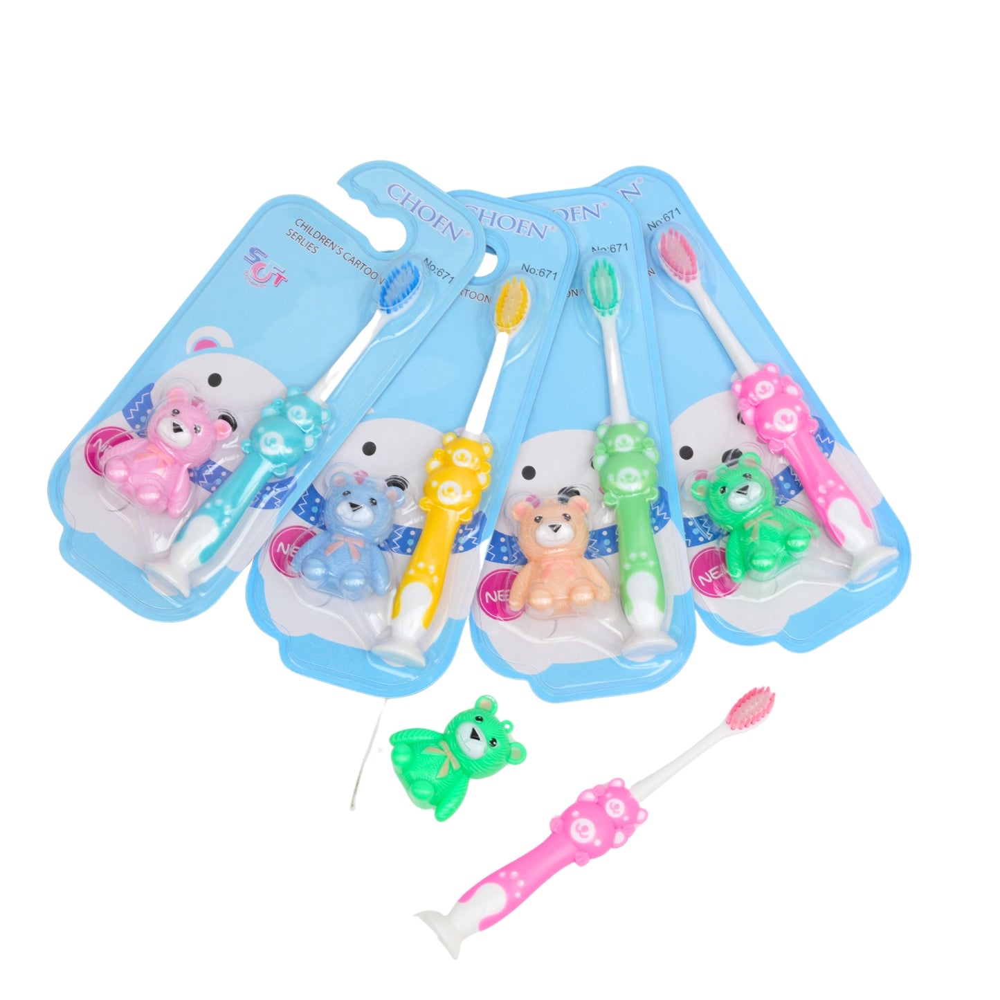 Multicolor Toothbrush With Teddy Toy For Kids ( Pack of 4 )
