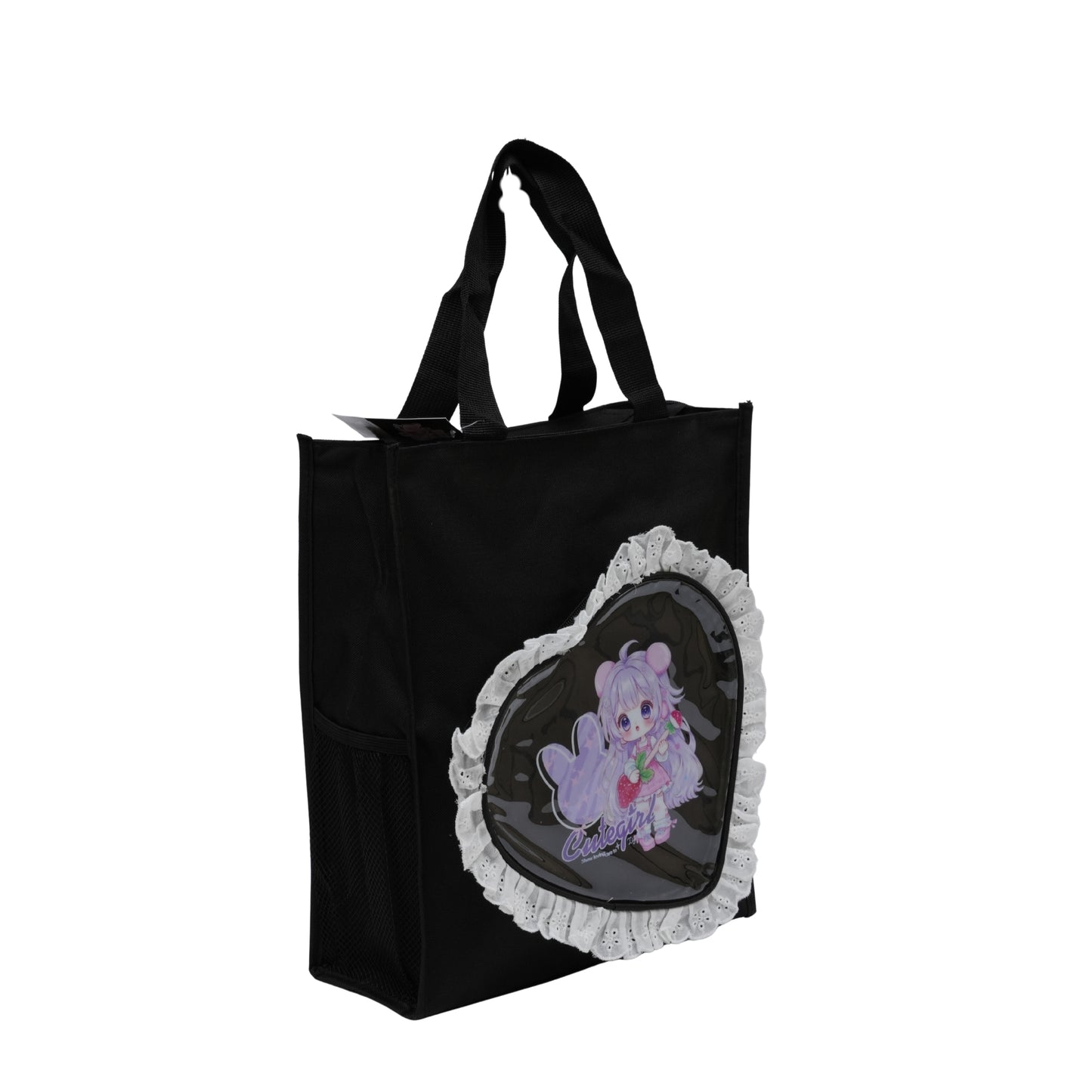 Black heart with fur tote bag