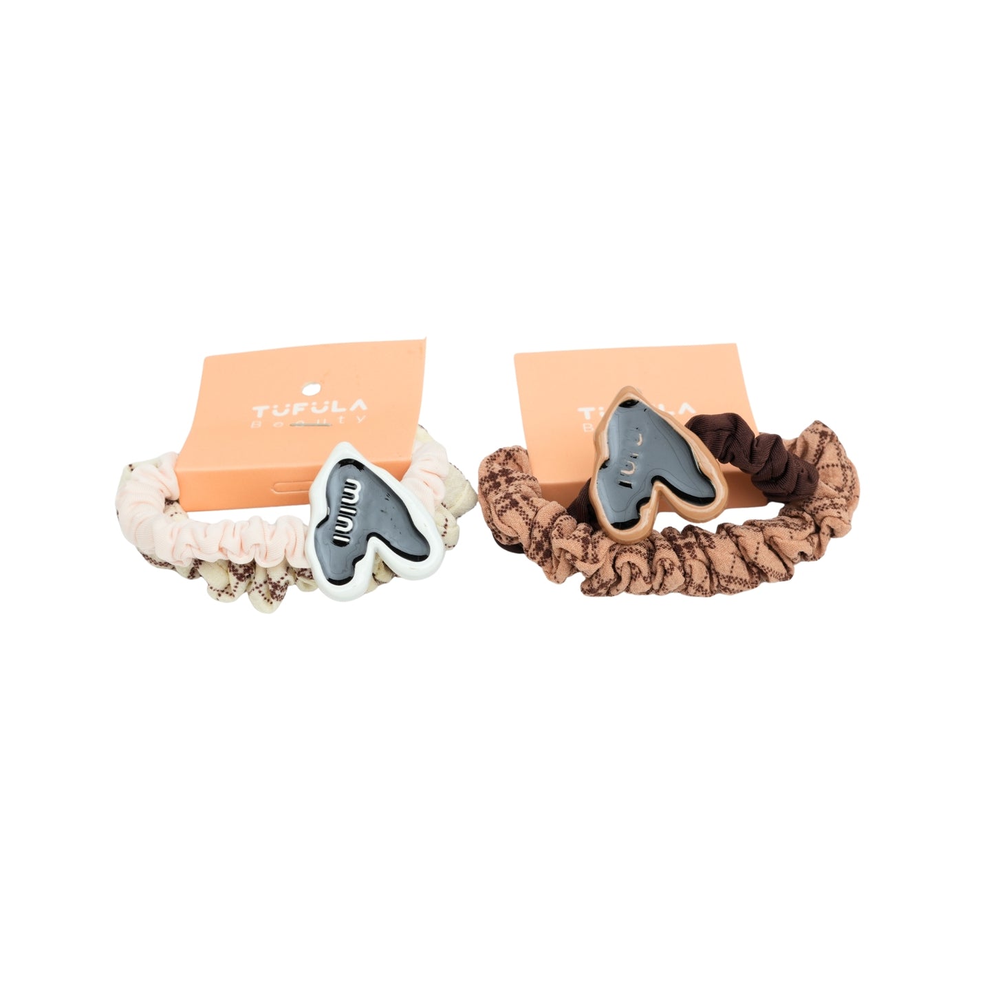 Neutral Tone Mini Scrunchies with Heart Detail ( Pack of 4 )