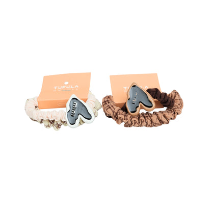 Neutral Tone Mini Scrunchies with Heart Detail ( Pack of 4 )
