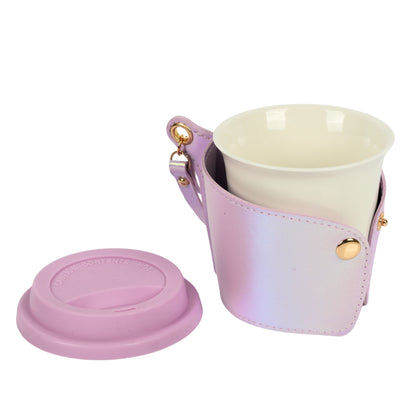 Ceramic Coffee Sipper With Leather Cover