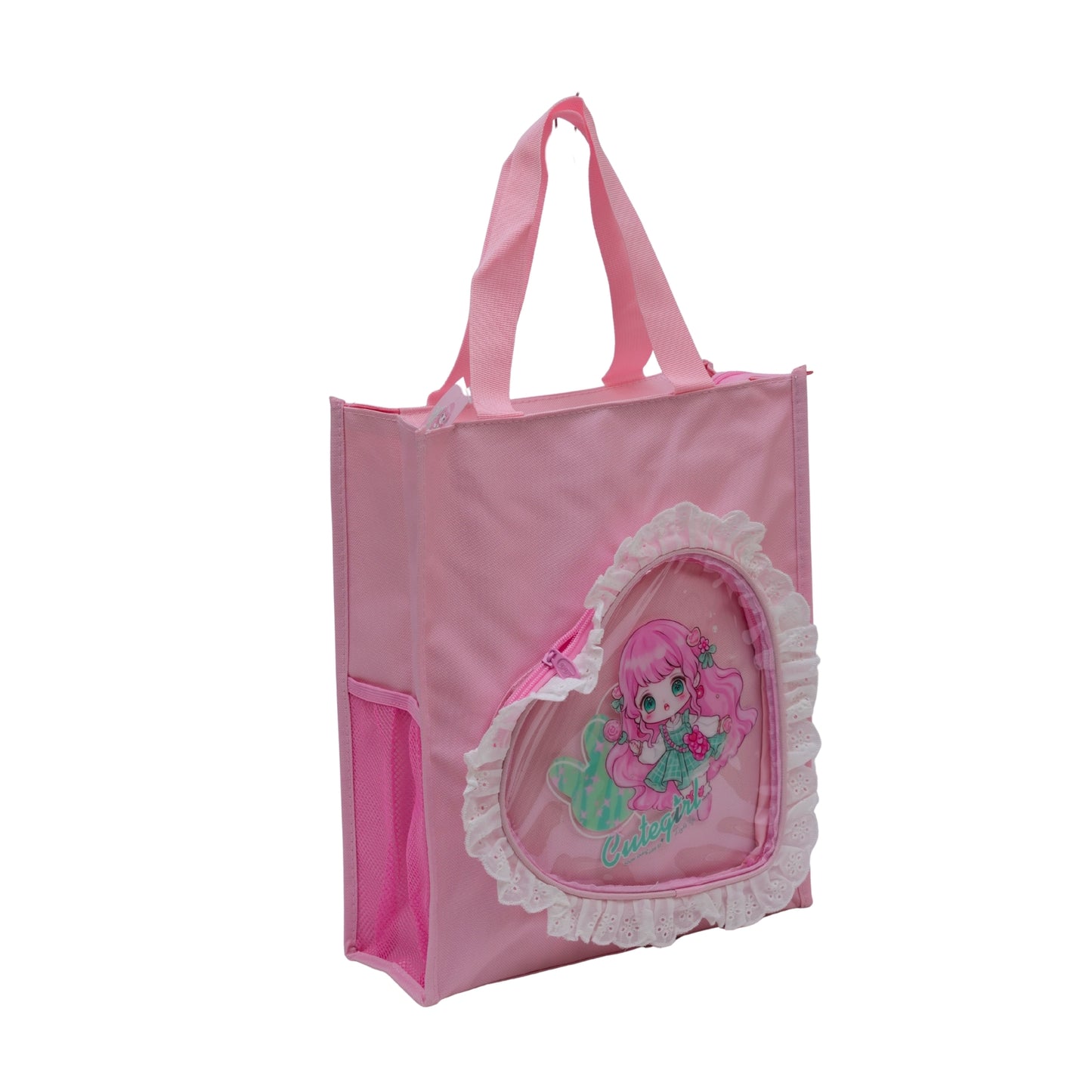 Pink heart with fur tote bag