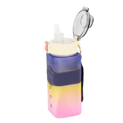 Multicolor square water bottle fitness gym water bottle with straw