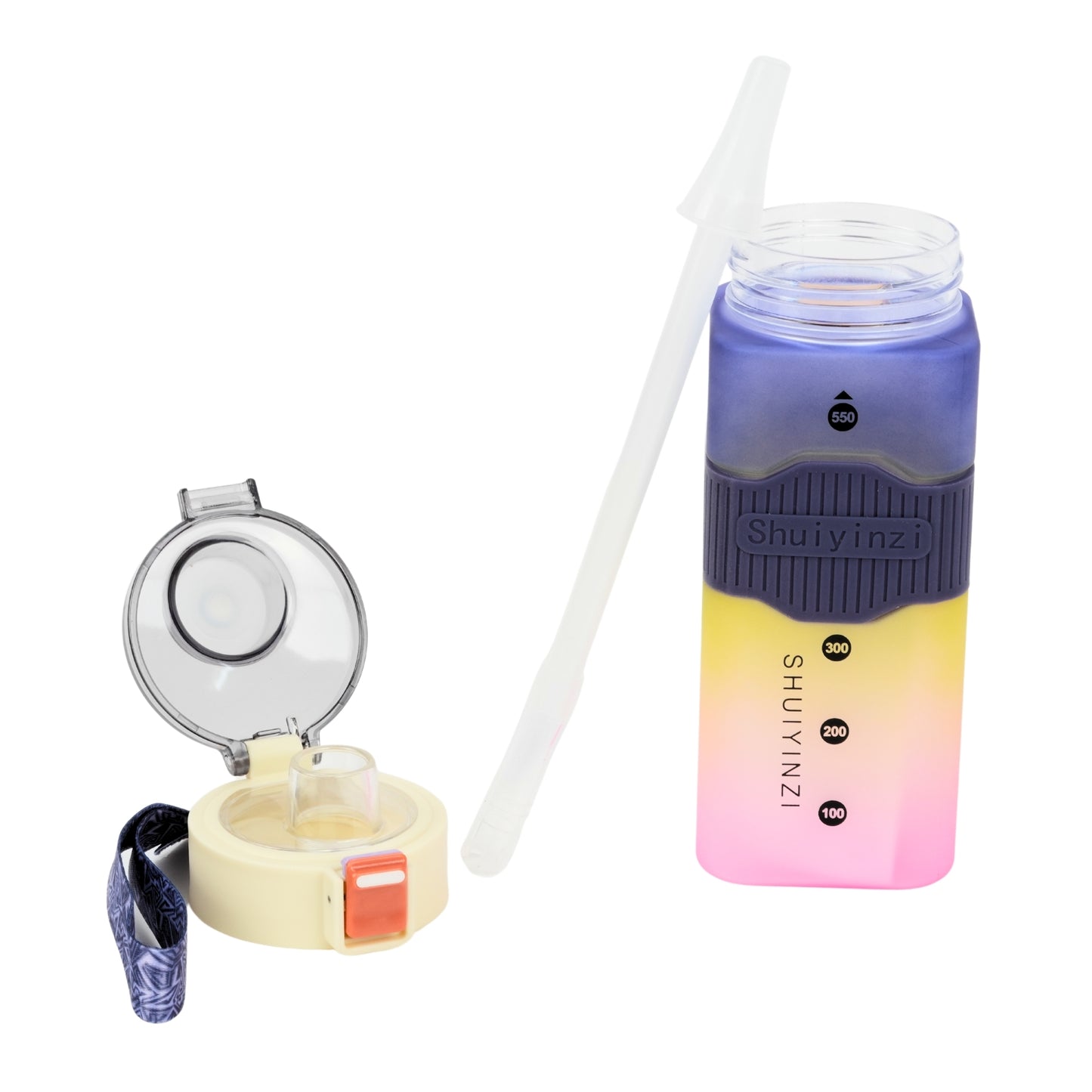 Multicolor square water bottle fitness gym water bottle with straw