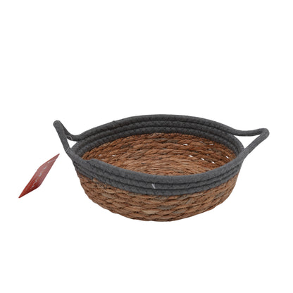 Handwoven Natural Seagrass Storage Basket with Black Contrast Rim and Handles