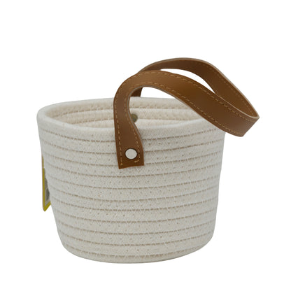 Cotton rope storage basket with handle