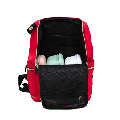 Red backpack for travel