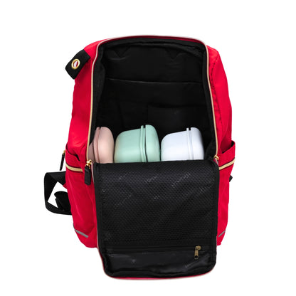 Red backpack for travel