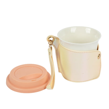 Ceramic Coffee Sipper With Leather Cover