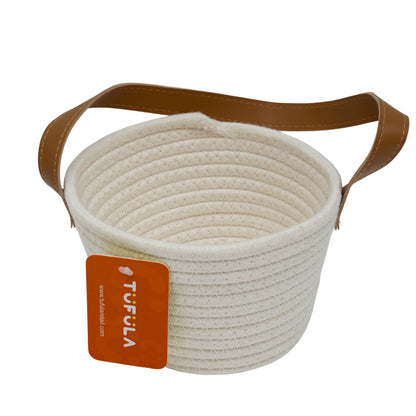 Cotton rope storage basket with handle