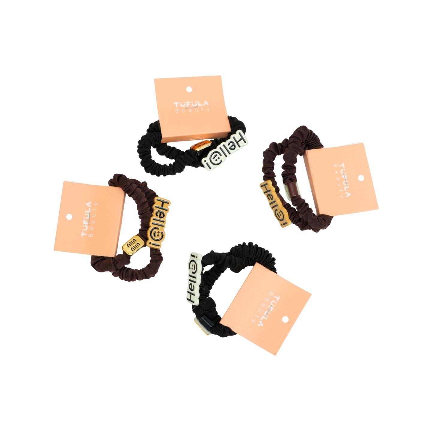 Neutral Tone Mini Scrunchies with Heart Detail ( Pack of 4 )