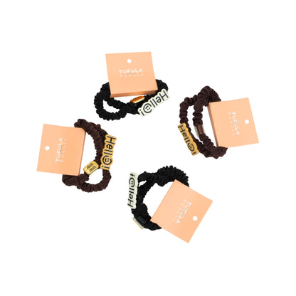 Neutral Tone Mini Scrunchies with Heart Detail ( Pack of 4 )