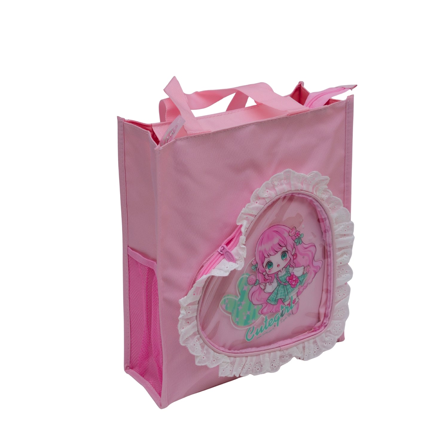 Pink heart with fur tote bag