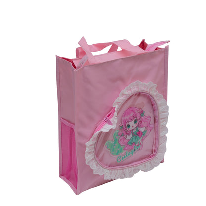 Pink heart with fur tote bag