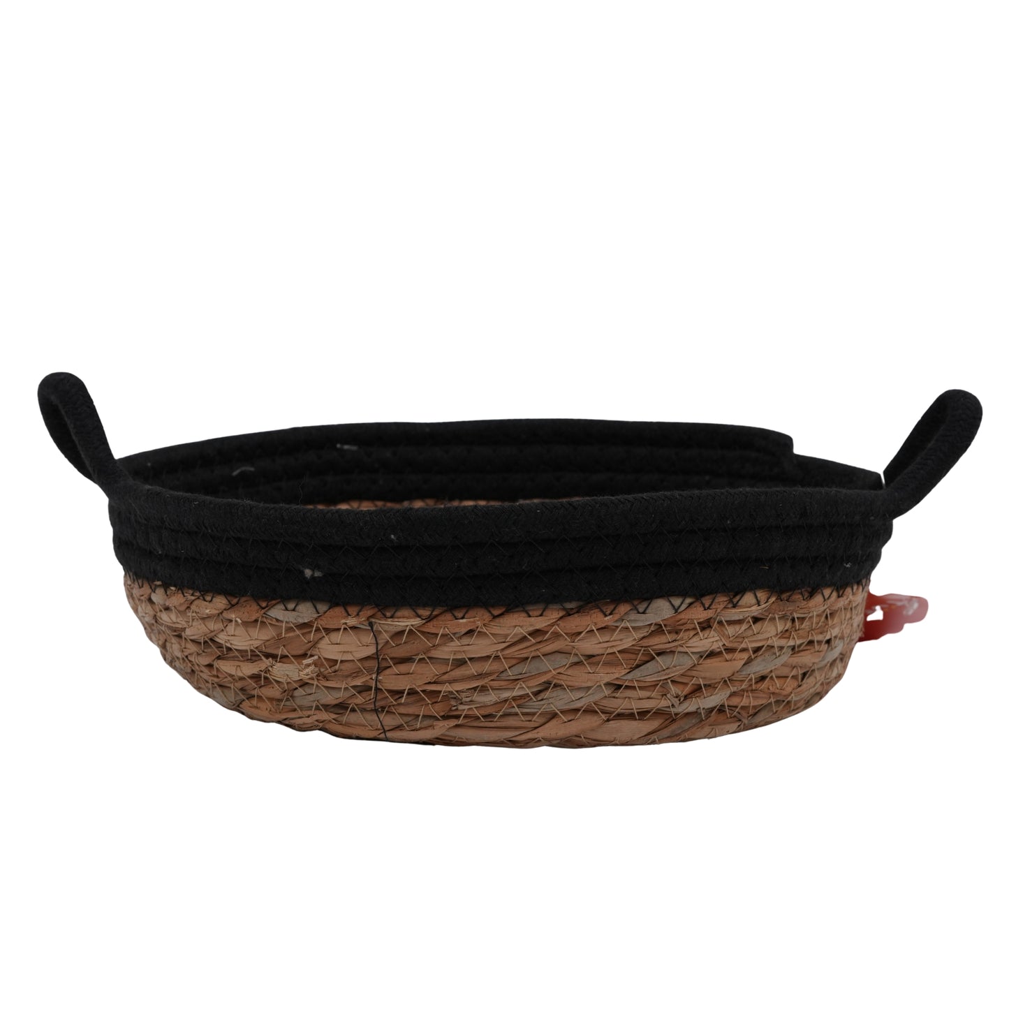 Handwoven Natural Seagrass Storage Basket with Black Contrast Rim and Handles