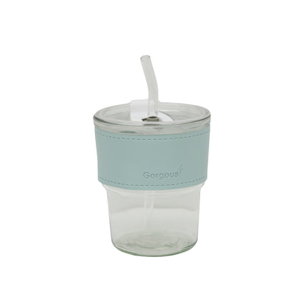 Reusable glass coffee sipper mugs with lid and multipurpose drinking glasses tumbler with leather cover