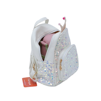 White Fancy Bag With Sparkle Designs For Girls