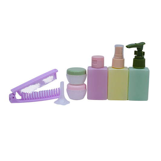 Mini Portable Cosmetic Container Set with Pump, Spray & Cream Jars