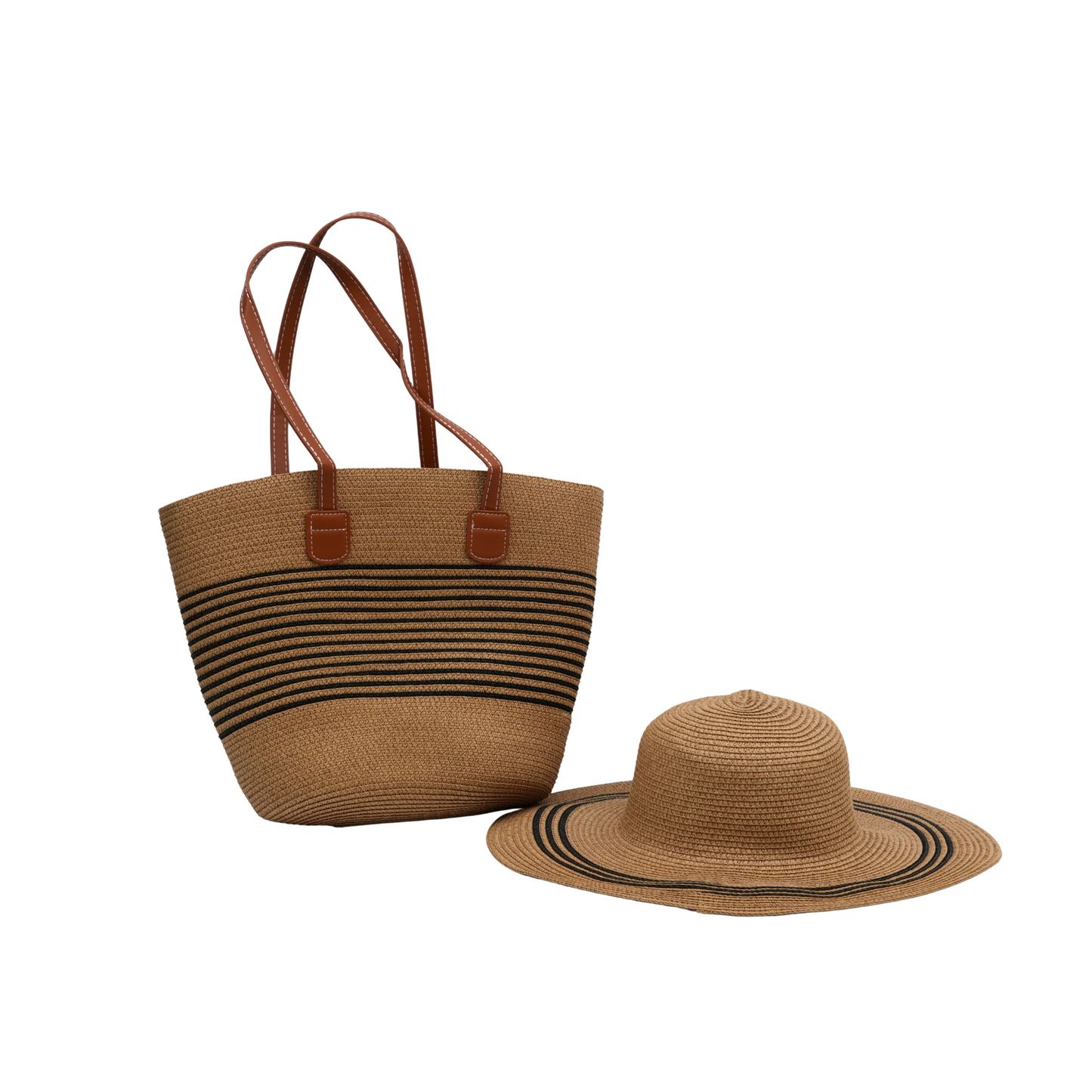 Large-capacity, handwoven handbag & cap
