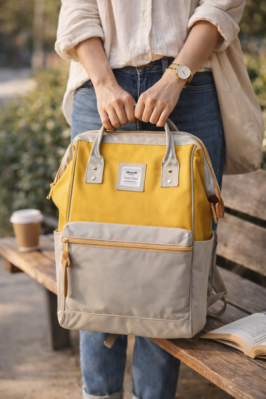 Yellow & Beige College & Office Handbag/Backpack