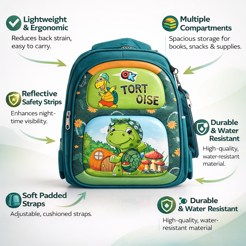Tortoise Green Color School Bag For Kids