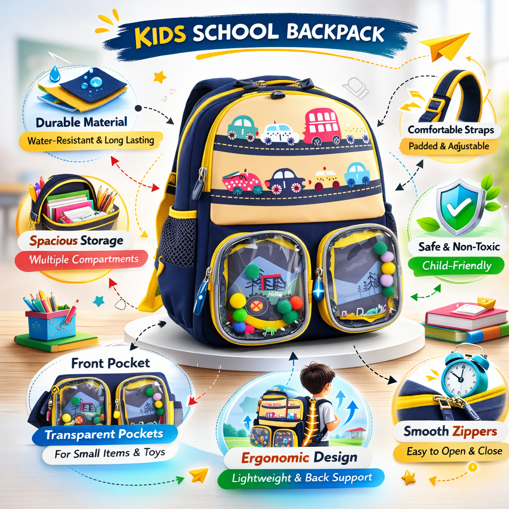 Yellow & Black Combination School Bag for Kids